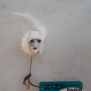 Beautiful Vintage French Flapper Stick Pin Brooch 1970s Collectible Hand Painted